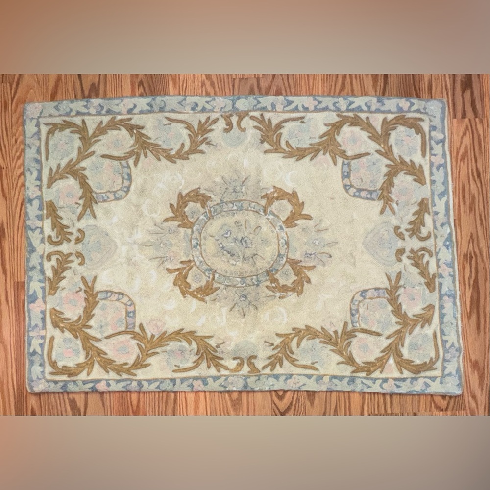 Vintage French Style Aubusson Rug Needlepoint Chain Stitch Rug 2x3 Wall Hanging